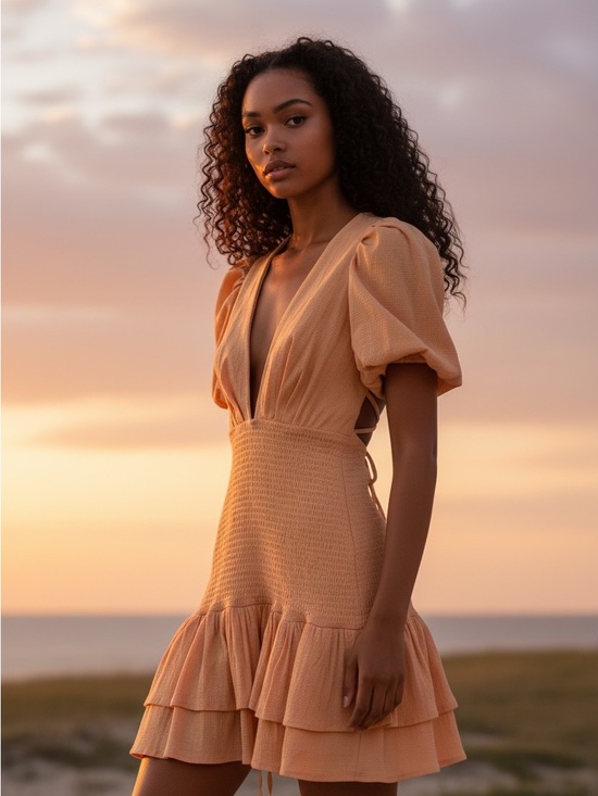 Hello Molly Dresses & Skirts - HELLO MOLLY “La Devotee” / peach smocked puff sleeve mini dress.